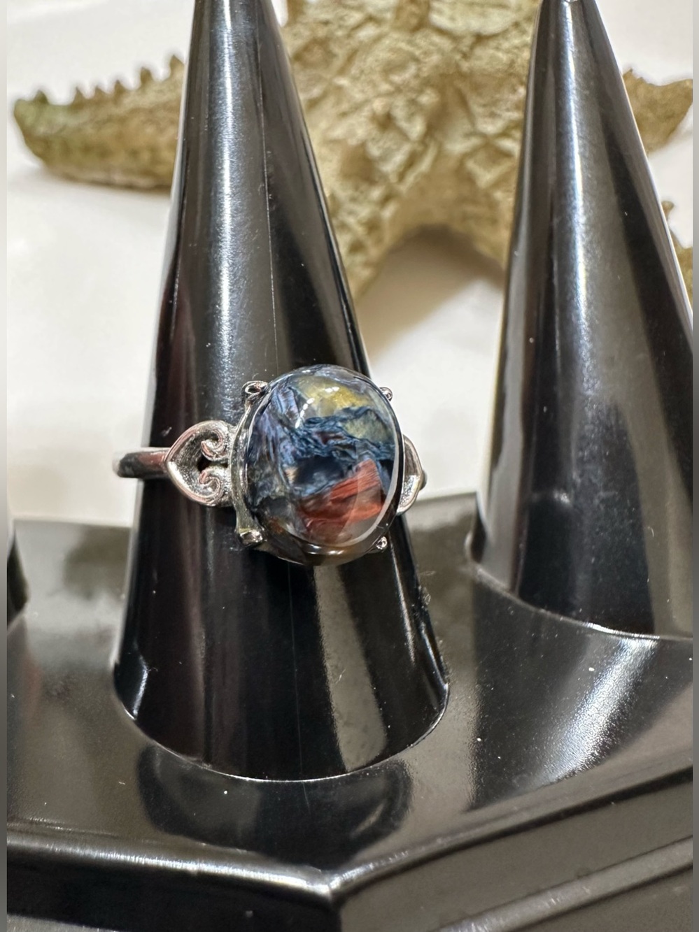 Pietersite Stone Silver tone Ring